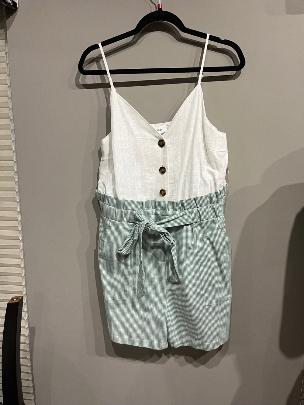 Sleeveless White & Mint Paperbag Waist Shorts Romper
